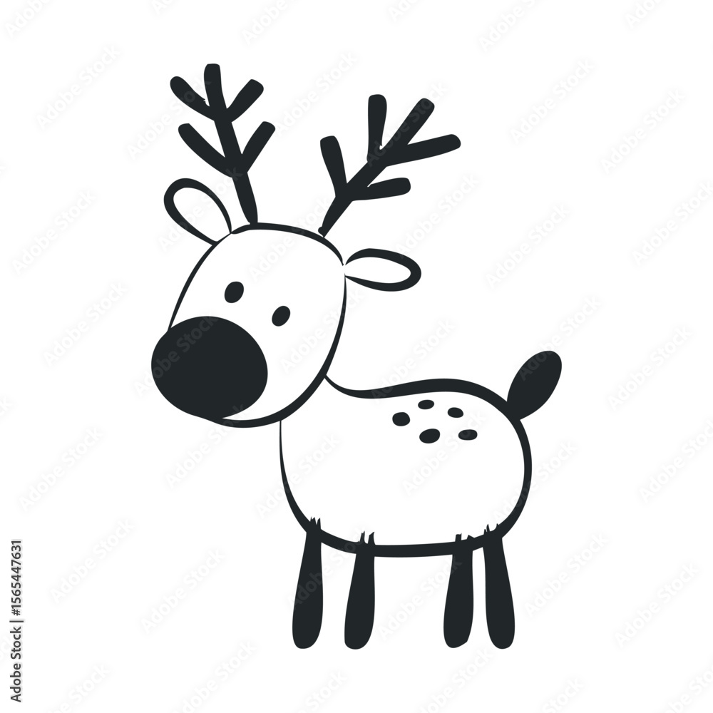 Fototapeta premium Cute cartoon reindeer with antlers on white background