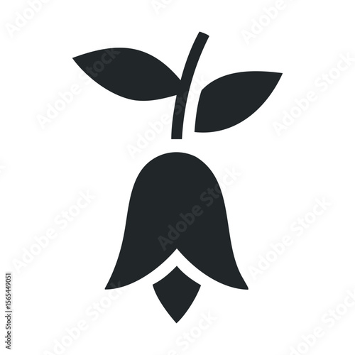 Minimalistic black and white silhouette of a mushroom with leaves upturned