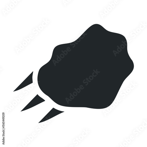 Monochrome asteroid illustration with debris on white background