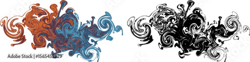 Marble, liquid, petrol stain. Swirled ink, abstract fluid set. Hand drawn modern Vector illustration. Isolated design elements. Print, poster, flyer, tattoo flash, logo, icon templates