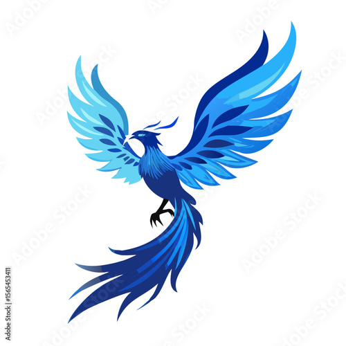 Blue Phoenix Vector – Majestic Ice-Themed Firebird Illustration, Elegant Mythical Bird in Flight with Gradient Wings for Logos, Fantasy & Digital Art