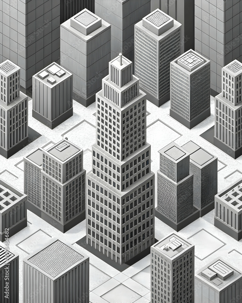 Fototapeta premium Monochrome abstract cityscape of cubes and squares