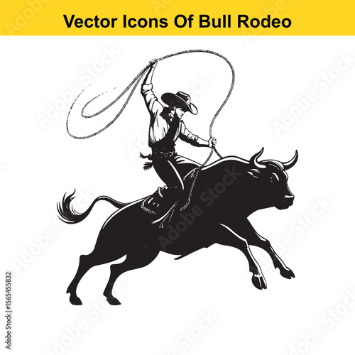 Bull Rodeo Showdown – Cowboy Riding a Bucking Bull in Action