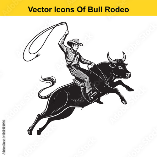 Bull Rodeo Showdown – Cowboy Riding a Bucking Bull in Action