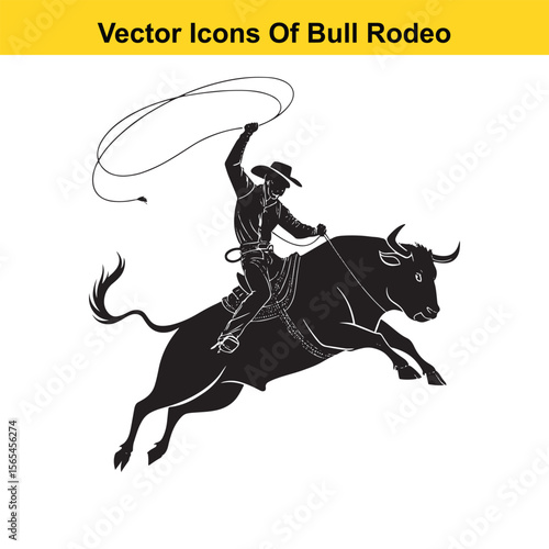 Bull Rodeo Showdown – Cowboy Riding a Bucking Bull in Action