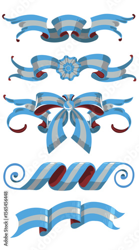 Argentina Flag Vector Bundle – Fileteado Style (5 Decorative Ribbons). A collection of 5 Argentinian flag ribbon vectors in fileteado porteño style. Perfect for cultural, patriotic, or festive designs