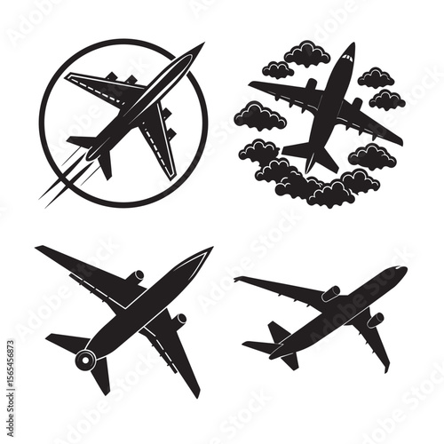 silhouette air plane set bundle on the white background