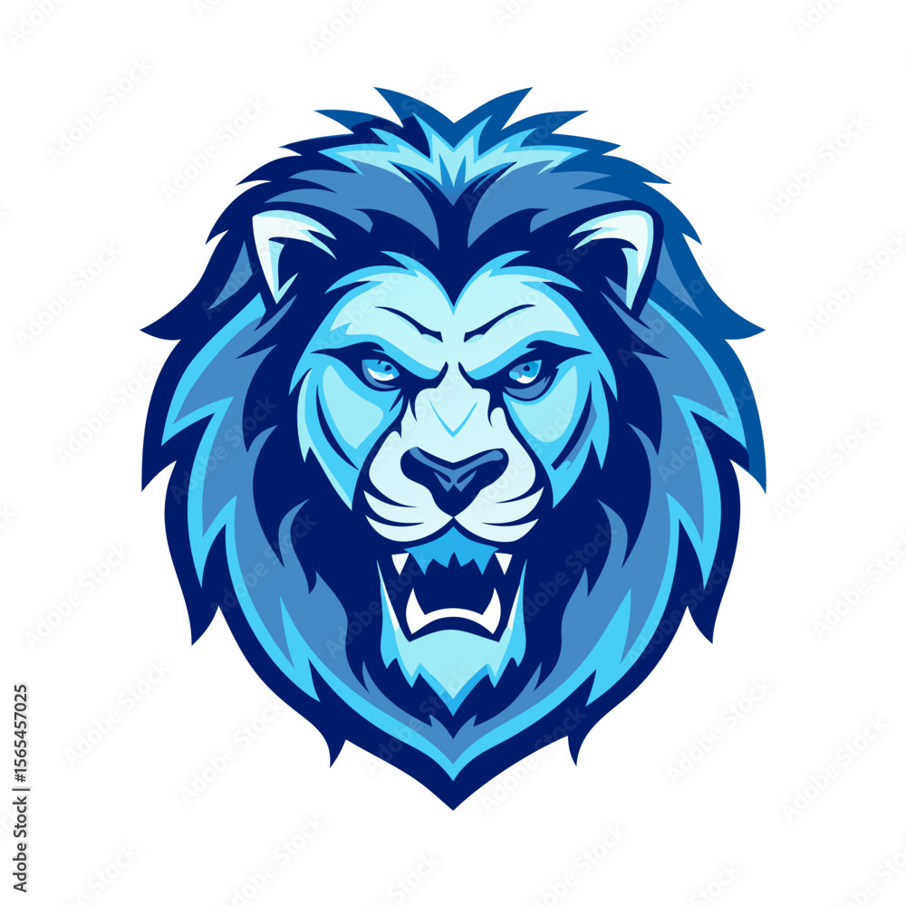 Fototapeta premium Blue Lion Head Mascot Logo – Fierce Roaring King of Jungle Vector, Powerful Bold Graphic Ideal for Sports Teams, Esports, Branding & Wildlife Merchandise