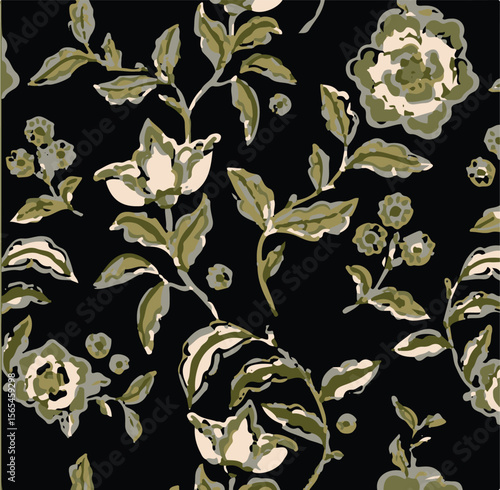 flowers with leaves seamless pattern on background