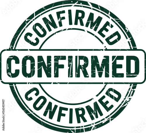 Green round confirmed stamp with bold text and stars for official approval or verification badge  