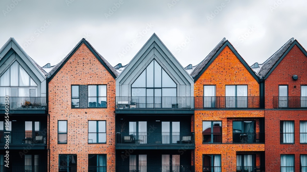 Fototapeta premium Modern row houses with colorful roofs