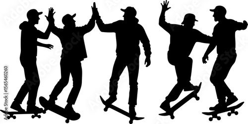 Skateboarders High Five Silhouette vector bundle