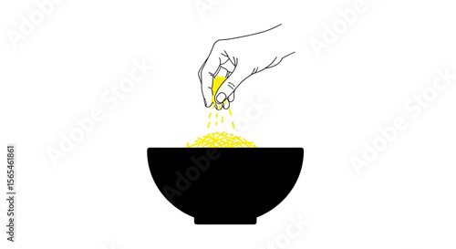 Hand sprinkling grated cheese into bowl on white background, cooking concept