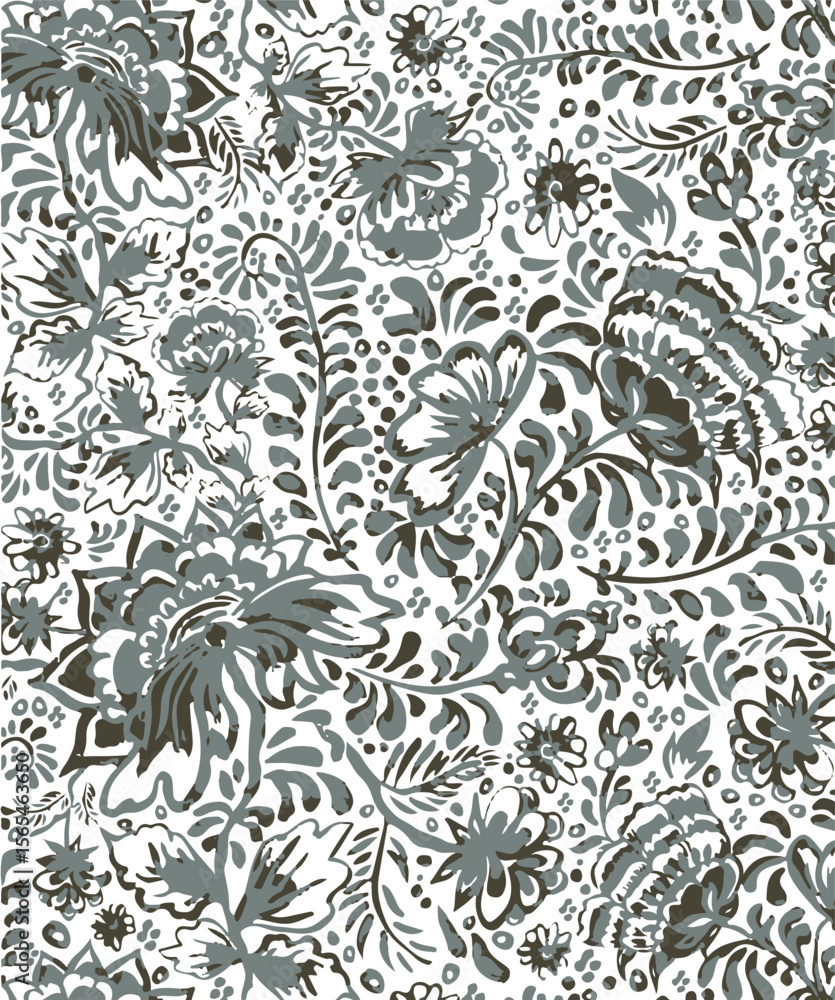 Fototapeta premium flowers with leaves seamless pattern on background