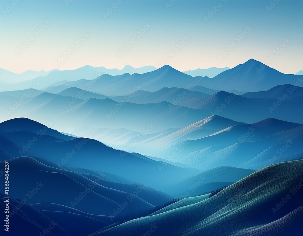 Fototapeta premium tranquil mountain landscape with smooth rolling hills and soft blue tones