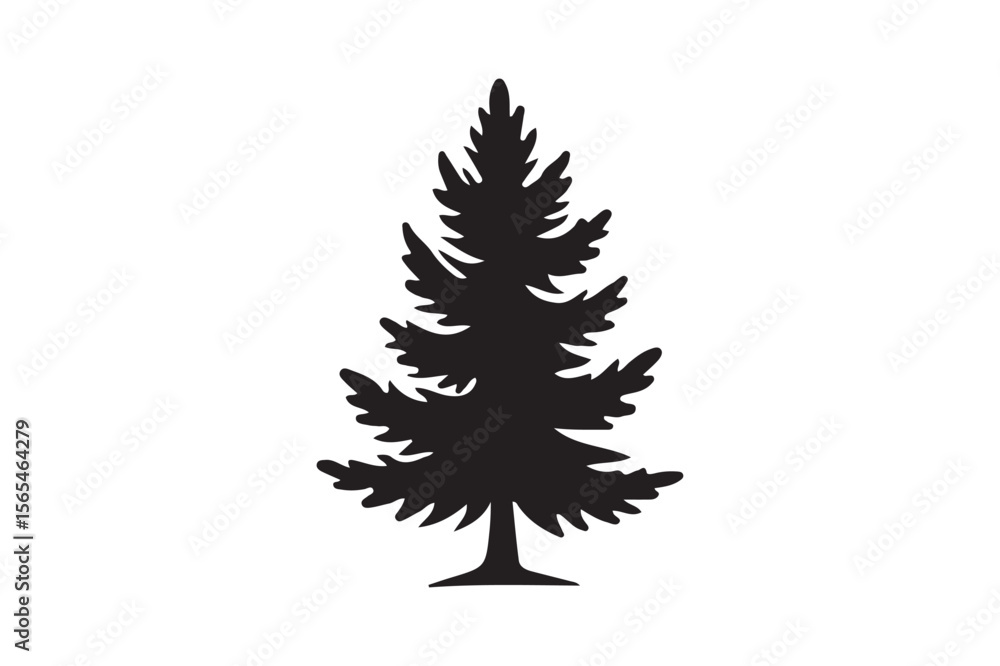 Obraz premium Silhouette of a pine tree with jagged branches against a white background