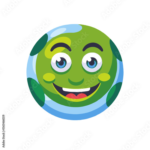 Happy Earth Cartoon Illustration- Smiling Globe Character for Kids- Educational Graphics for Children- Earth Day Clipart Design-Planet Emoji Vector Art