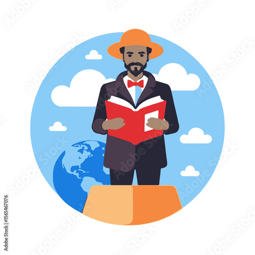 Man-reading-book-global-perspective-world-leader-inspiration-knowledge-wisdom-speech-education-red-hat