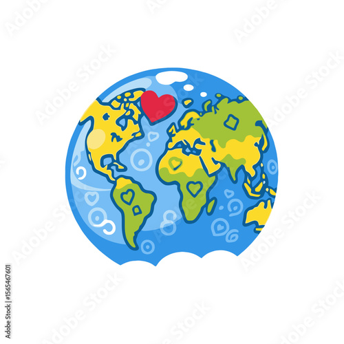 World Love-Global Heart-Earth Day Image-World Map With Hearts-Love Our Planet
