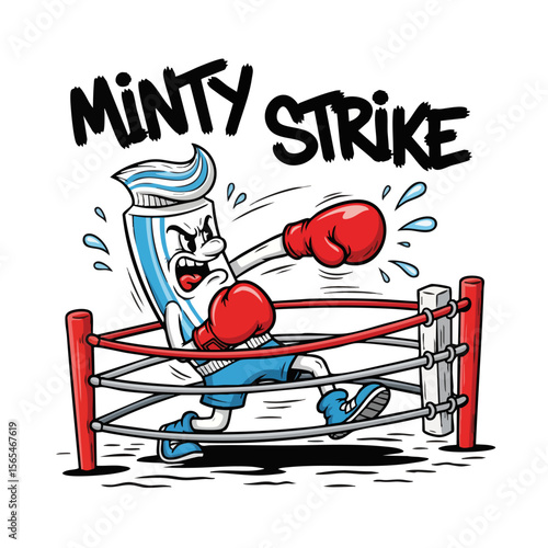 Funny Handdrawn Cartoon Toothpaste Boxer Character In Boxing Ring Illustration