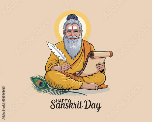 HAPPY WORLD SANSKRIT DAY VECTOR TEMPLATE