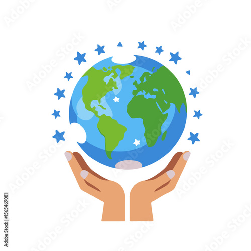 Wallpaper Mural Caring for Our Planet Earth Illustration - Hands Holding Globe with Stars - Environmental Awareness and Sustainability Graphic- Save the Planet Concept Visual Torontodigital.ca