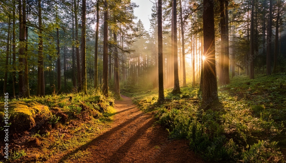 Obraz premium a sunrise walk in the forest