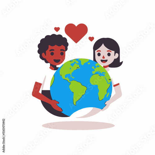 Loving our planet earth-Diversity and Inclusion-People holding globe with hearts-Celebrating cultural unity and global harmony-Promoting love and care for Earth's future