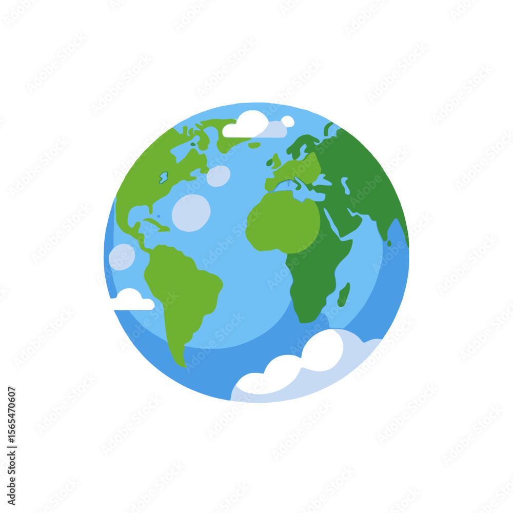 Naklejka premium Cartoon World Globe Image-Illustration of Earth with Continents-Blue Oceans and Green Landmasses-Perfect for Geography Education or Environmental Awareness Projects