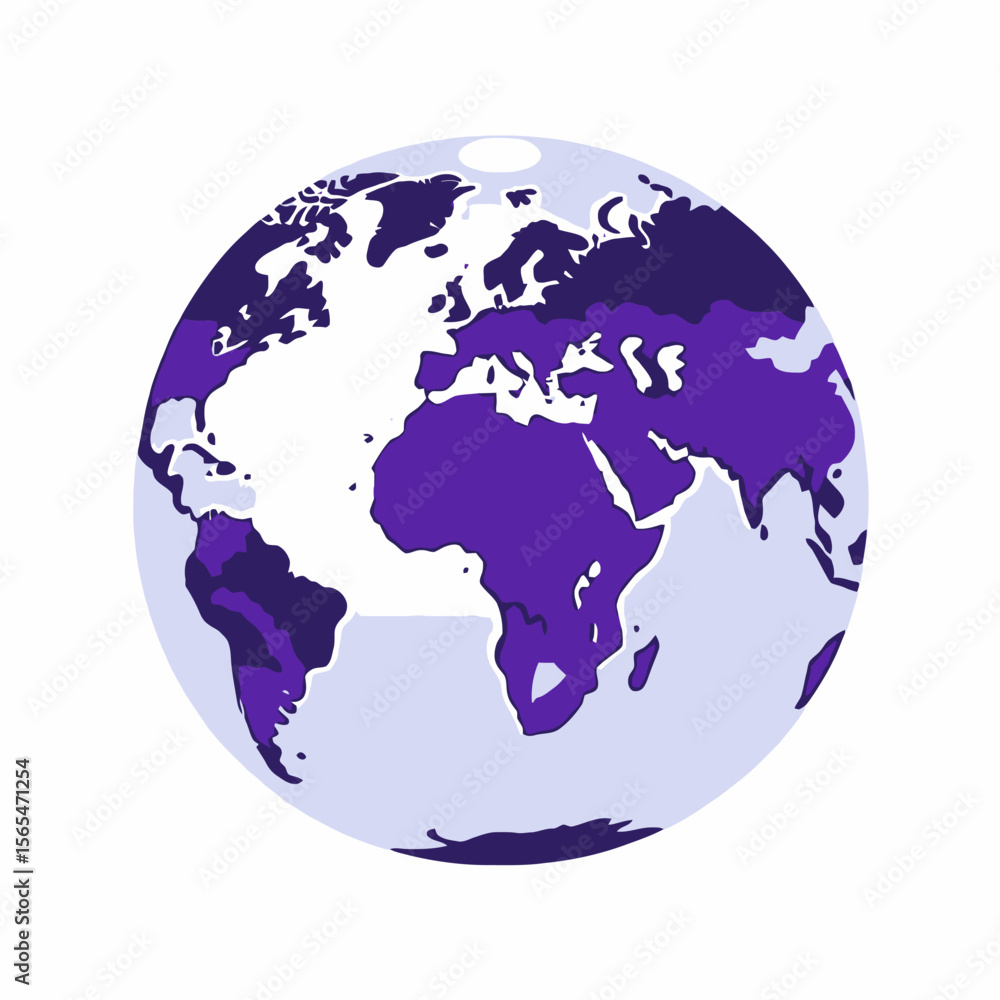 Fototapeta premium World Globe Illustration-Map of Earth in Purple and Blue-Global Cartography Image-Continents and Countries Visualized-Educational Resource-Geography Study Aid