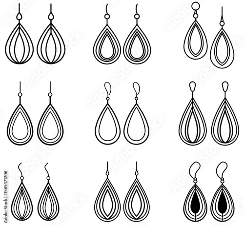 Elegant Teardrop Dangle Earrings: Line Art, Minimalist Style, Fashion Jewelry Design