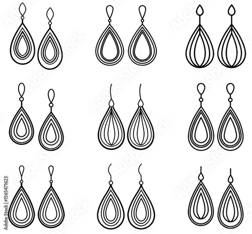 Elegant Teardrop Dangle Earrings: Nine Line Art Designs, Fashion Jewelry Set
