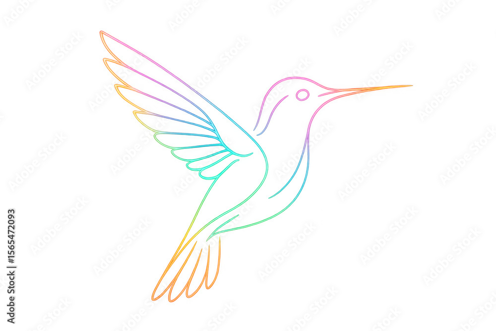 Obraz premium Colorful hummingbird hovering, delicate line drawing against transparent backdrop