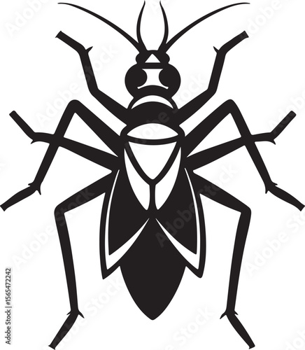 assassin bug silhouette, black and white silhouette, vector and illustration