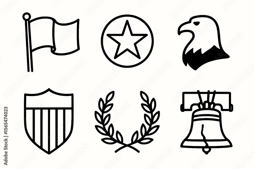 Cartoon icons in black and white for patriotism. Clean vector for respectful themes. Cartoon icons in black and white for patriotism. Clean vector for respectful themes.