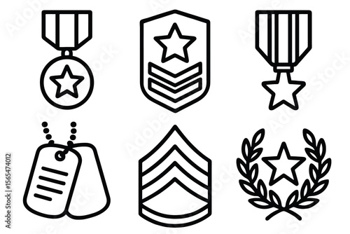 Cartoon icons in black and white for awards. Clean vector for honoring service.