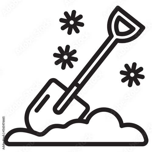 Snow and shovel icon thin vector sign symbol