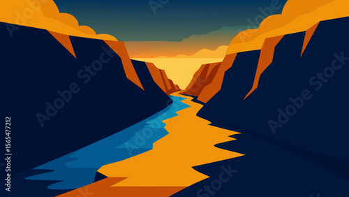 Sunset over Canyon River A Stunning Landscape Illustration