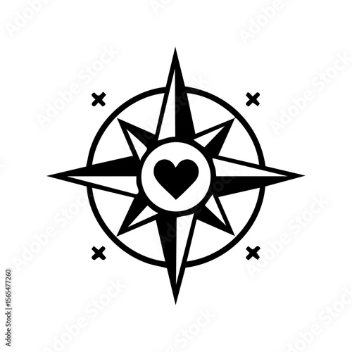 Minimal vector logo of a compass with a heart at the center, representing emotional guidance, purpose, and following one's passion in life or work.

