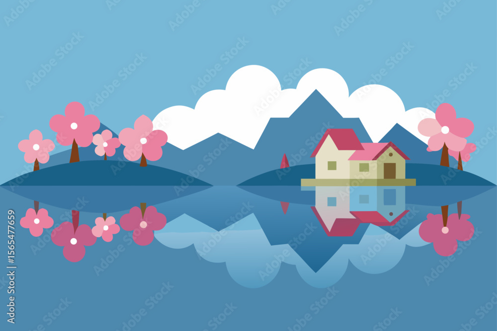 Naklejka premium houses in the clouds