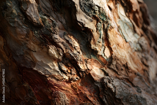 Detailed view of textured tree bark, showcasing natural patterns and earthy tones.