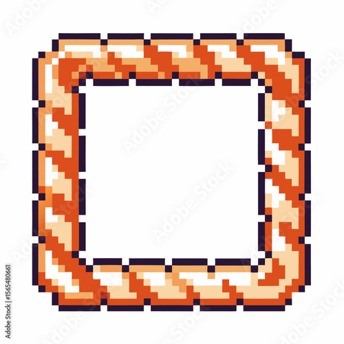 Pixel art rope square frame with twisted texture, retro border design for game interface or digital user interface elements