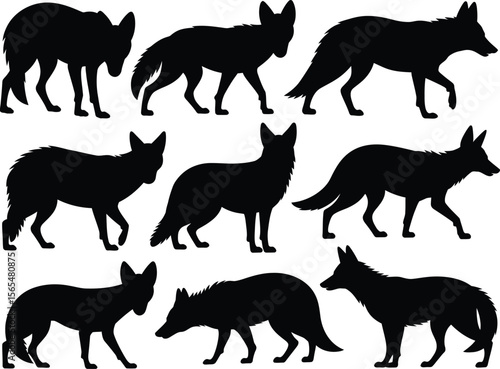 Wild Fox Silhouette Vector illustration Set in Various Poses