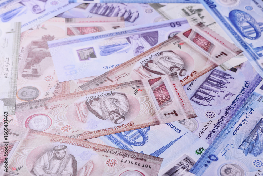 UAE money, dirham, paper banknotes, cash. Emirates money UAE money, dirham, paper banknotes, cash. Emirates money