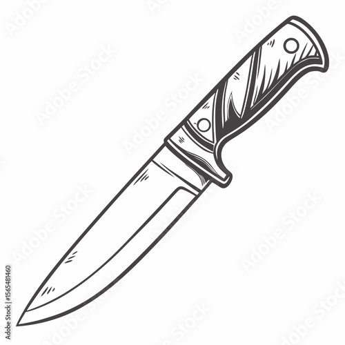 Sharp steel blade with textured wooden handle and metal pommel knife