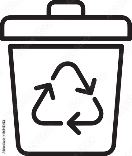 Line art icon of a trash can with a prominent recycling symbol, representing waste management, environmental consciousness, and the importance of responsible disposal and sustainability efforts
