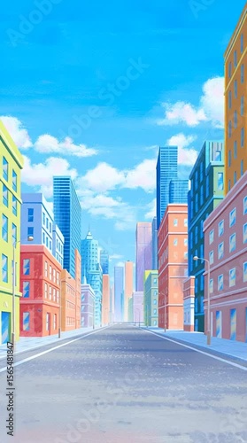 city street scene in modern cartoon and anime style