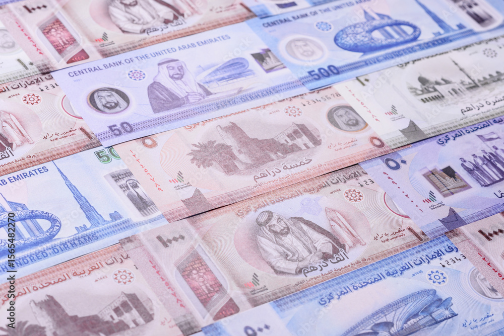 UAE money, dirham, paper banknotes, cash. Emirates money UAE money, dirham, paper banknotes, cash. Emirates money