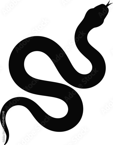 Black Snake Silhouette Vector Illustration with Curved Body and Forked Tongue