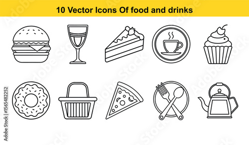 Vibrant food and drinks illustration featuring a variety of refreshing beverages and delicious snacks